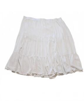 White Boho Tiered Maxi Skirt XXL Flowy Stretch Elastic Waist Ruffle